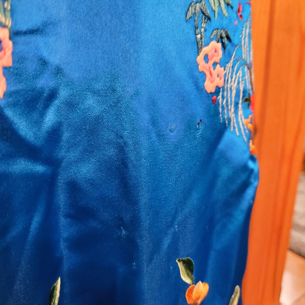 Blue Embroidered Satin Top with Floral Motif - Picture 16 of 16